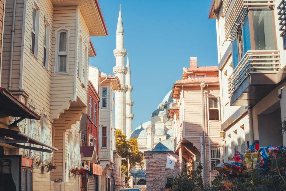 Historic Istanbul Street with Mosque View
