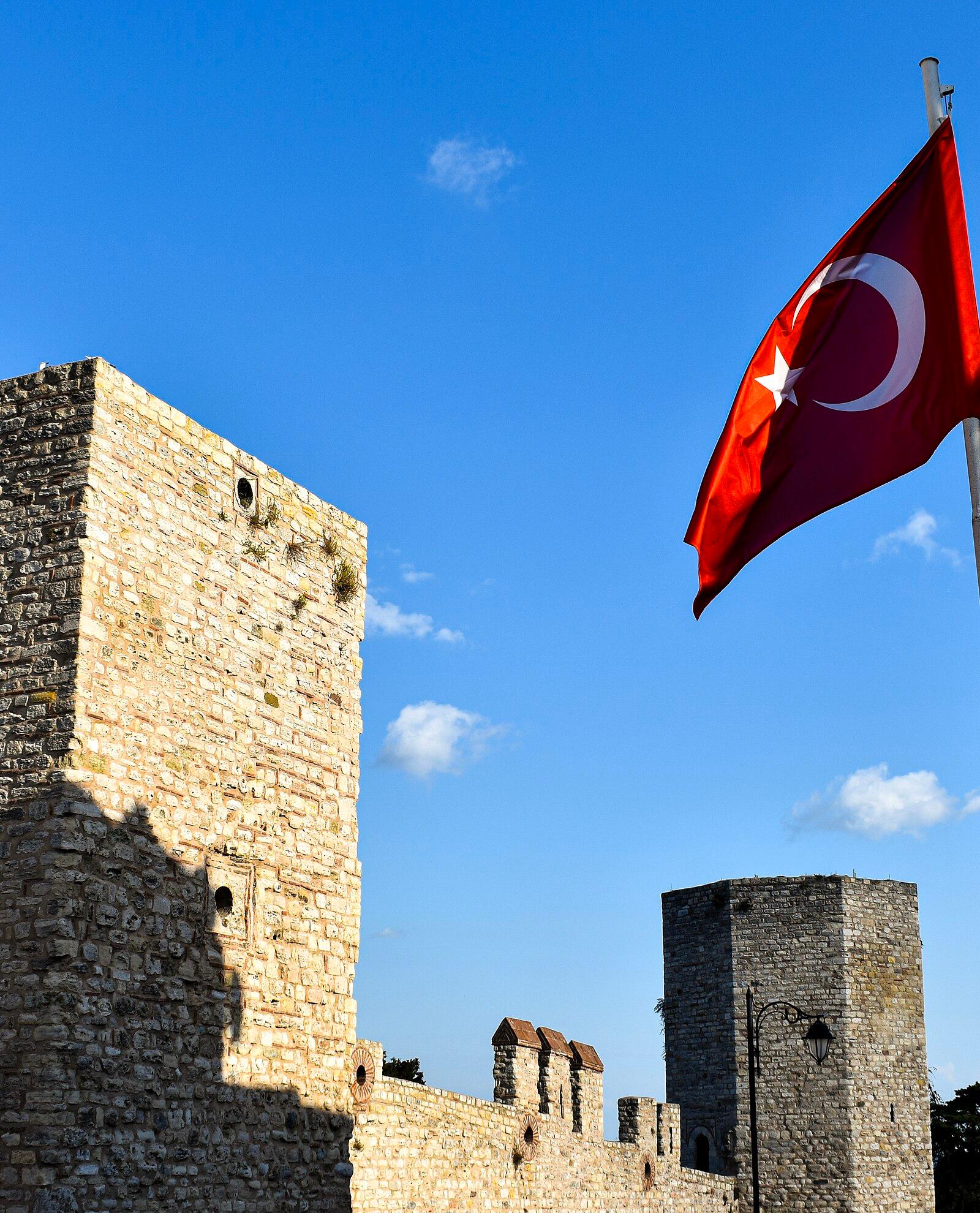 Walls of Istanbul and Turkish Flag, 2024